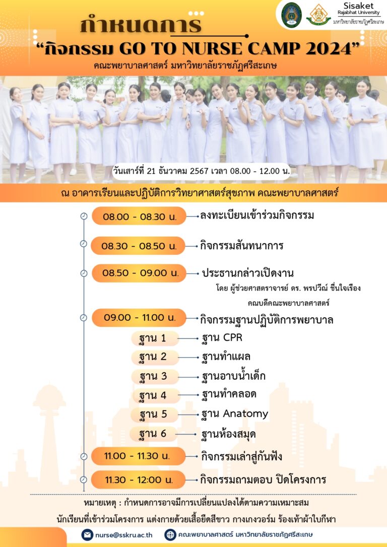 กำหนดดารกิจกรรม”เปิดบ้านคณะพยาบาลศาสตร์ GO to Nurse 2024″