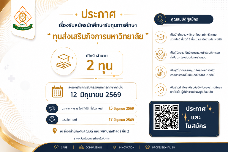 รับสมัครนักศึกษาพยาบาล ชั้นปีที่ 2 ขึ้นไป สมัครรับทุนการศึกษา”ทุนส่งเสริมกิจการมหาวิทยาลัย และรางวัลเพชรราชภัฏศรีสะเกษ